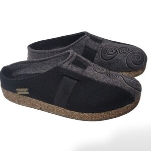 Haflinger Grizzly Wool Black Gray Swirl Slip On Cork Clogs Women's EU 39 US 9
